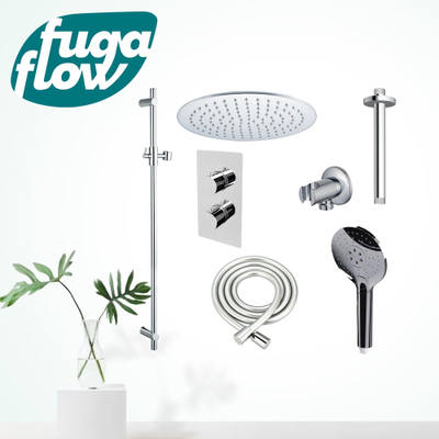 FugaFlow Eccelente Sobrado Badkamer Inbouw Regendoucheset - thermostatisch - plafondarm -glijstang - 25cm hoofddouche - handdouche rond - chroom - Black Friday -