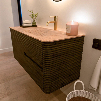 Mondiaz CIRO-DLUX Badkamermeubelset - 110x45x50cm - Solid surface wastafel Saba - 1 wasbak Rechts - 1 kraangat - 2 lades - Shadow