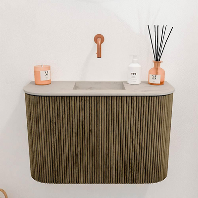 Mondiaz JOYA-DLUX 63.2cm toiletmeubel - ronding links en rechts kleur Dusk - Wastafel FAYE positie Midden Zonder kraangat kleur Opalo.