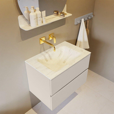 Mondiaz VICA-DLUX Ensemble de meuble de salle de bain - 70cm - meuble sous-vasque lin - 2 tiroirs - lavabo encastré nuage milieu - sans trous de robinet - miroir modèle spot - version XL 60cm haut - opalo