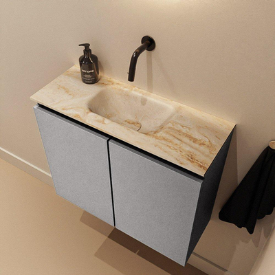 MONDIAZ TURE-DLUX Meuble toilette - 60cm - Plata - EDEN - vasque Frappe - position centrale - sans trou de robinet