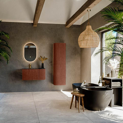 Mondiaz KURVE-DLUX Ensemble meuble de salle de bains - 85x46x40cm - 1 tiroir - 1 porte - vasque solid surface - gauche - 1 trou de robinet - Ruby