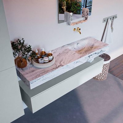 Mondiaz ALAN-DLUX Ensemble de meuble - 150cm - meuble Clay mat - 1 tiroir - Lavabo Cloud Glace suspendu - vasque Droite - 0 trous de robinet