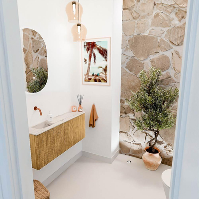 Mondiaz JOYA-DLUX 101.6cm toiletmeubel - ronding rechts kleur Oak - Wastafel FAYE positie Links Zonder kraangat kleur Nata.