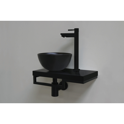 Proline Pack lave-mains 40x23cm avec vasque céramique noir mat gauche, plan noir et robinet, sipon et bonde noir mat