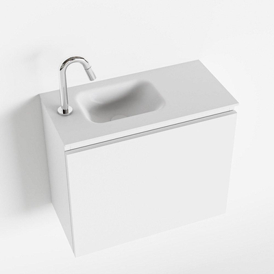 MONDIAZ OLAN Toiletmeubel 60x30x40cm met 1 kraangaten 1 lades talc mat Wastafel Lex links Solid Surface Wit