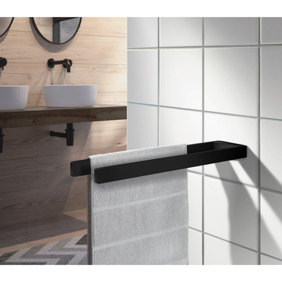 Smedbo Outline Handdoekhouder - 38x2.2x6.2cm - ophangen - Aluminium Mat zwart SHOWROOMMODEL