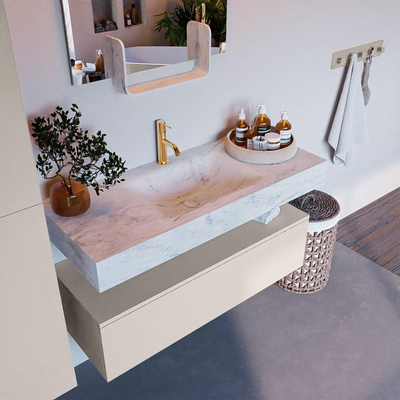 Mondiaz ALAN-DLUX Ensemble de meuble - 110cm - meuble Linen mat - 1 tiroir - Lavabo Cloud Opalo suspendu - vasque Centre - 1 trou de robinet