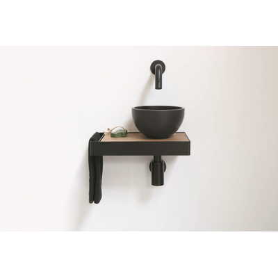 Ink Jazz XS toiletmeubel frame Zwart plateau Naturel Eiken waskom rechts Quartz 20cm zwart SHOWROOMMODEL