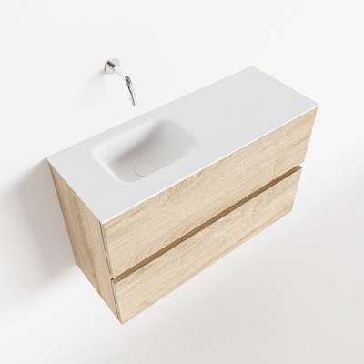 MONDIAZ ADA Toiletmeubel 80x30x50cm met 0 kraangaten 2 lades washed oak mat Wastafel Lex links Solid Surface Wit