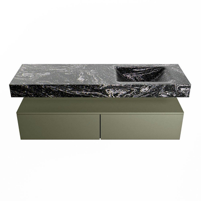 Mondiaz ALAN-DLUX Ensemble de meuble - 150cm - meuble Army mat - 2 tiroirs - Lavabo Cloud Lava suspendu - vasque Droite - 0 trous de robinet