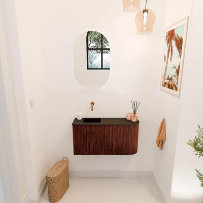 Mondiaz JOYA 81.6cm toiletmeubel - ronding rechts kleur Ruby - Wastafel FAYE positie Links Zonder kraangat kleur Urban.