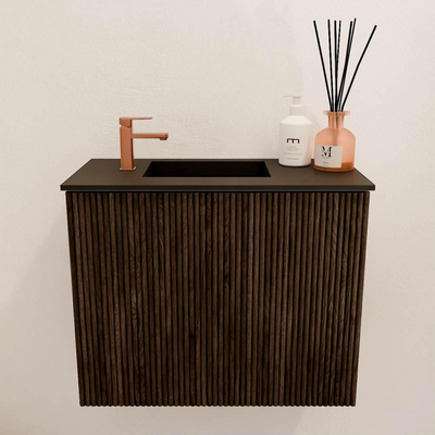 Mondiaz JOYA Meuble de toilette 50cm - couleur Walnut - Lavabo FAYE position Gauche 1 trou de robinet couleur Urban.