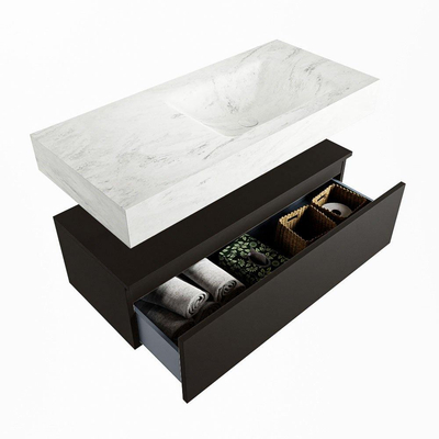 Mondiaz ALAN-DLUX Ensemble de meuble - 100cm - meuble Urban mat - 1 tiroir - Lavabo Cloud Opalo suspendu - vasque Droite - 1 trou de robinet