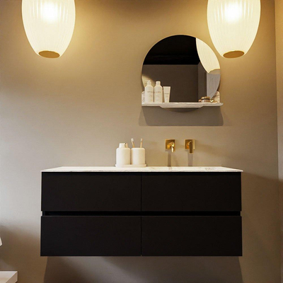 Mondiaz VICA-DLUX ensemble de meuble de salle de bain - 120cm - meuble sous-vasque urbain - 4 tiroirs - lavabo encastré cloud droite - sans trous de robinet - version haute de 60cm - glace