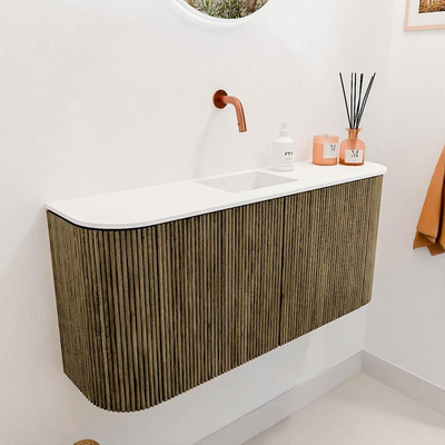 Mondiaz JOYA 93.2cm toiletmeubel - ronding links en rechts kleur Dusk - Wastafel FAYE positie Midden Zonder kraangat kleur Talc.