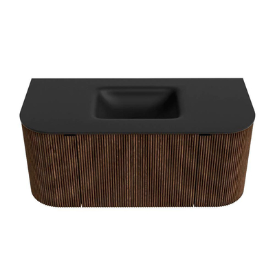 MONDIAZ KURVE Meuble de salle de bains 100 cm avec module 25 Len R couleur Walnut avec 1 tiroir et 2 portes. Lavabo GRUNNE central sans trou de robinet Urban.