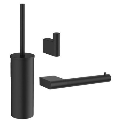 Crosswater MPRO Ensemble d'accessoires pour toilettes - porte-balai de toilettes - patère - porte-rouleau de papier toilette - noir mat