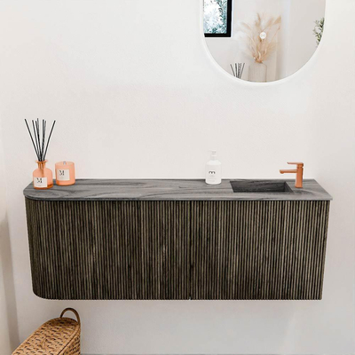 Mondiaz JOYA-DLUX 111.6cm toiletmeubel - ronding links kleur Shadow - Wastafel FAYE positie Rechts 1 kraangat kleur Sombra.