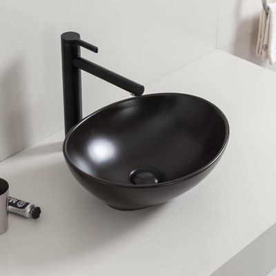 Wiesbaden Barco vasque - 40x33x14.5cm - ovale - céramique - mat noir
