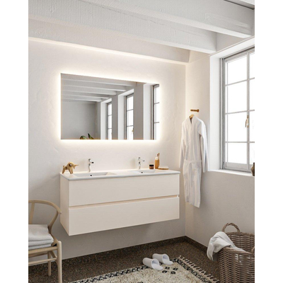 MONDIAZ VICA Ensemble de meuble salle de bain - 120cm - 2 tiroirs - lavabo Denia double 2 trous de robinet - céramique - lin