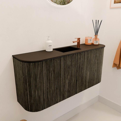 Mondiaz JOYA 93.2cm meuble de salle de bains WC - arrondis gauche et droite couleur Shadow - Vasque FAYE position Milieu 1 trou de robinet couleur Urban