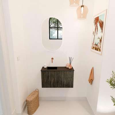 Mondiaz JOYA 70cm toiletmeubel - kleur Shadow - Wastafel FAYE positie Links Zonder kraangat kleur Urban.