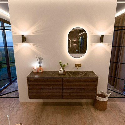 Mondiaz CIRO-DLUX Badkamermeubelset - 150x45x50cm - Solid surface wastafel Lava - 1 wasbak Rechts - zonder kraangaten - 4 lades - Dusk