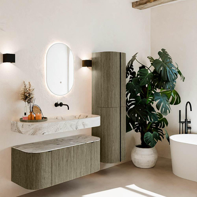 MONDIAZ THOR-DLUX Meuble de salle de bains - 110cm - arrondi gauche + droite - couleur Shadow - 1 tiroir et 2 portes - Vasque suspendue CLOUD droite sans trou de robinet - couleur Glace