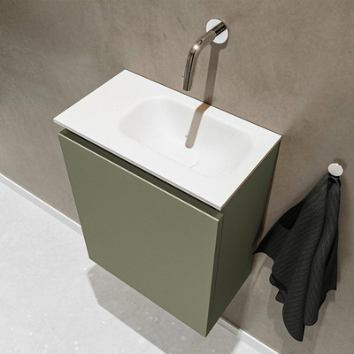 Mondiaz TURE Meuble lave-mains 40x23x50cm sans trous de robinet 1 porte Army mat Lavabo Eden Droite Solid Surface Blanc