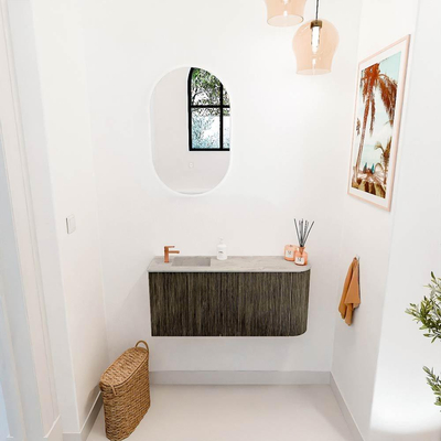Mondiaz JOYA-DLUX 91.6cm toiletmeubel - ronding rechts kleur Shadow - Wastafel FAYE positie Links 1 kraangat kleur Glace.