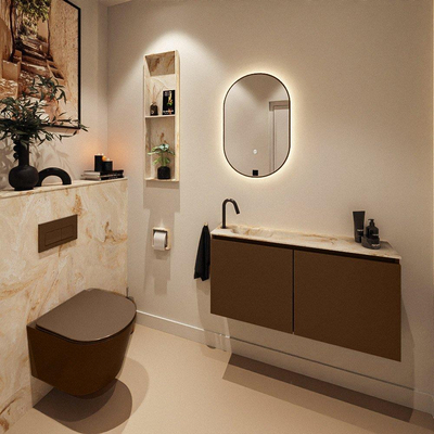 MONDIAZ TURE-DLUX 100cm toiletmeubel Rust. EDEN wastafel Frappe positie links. Met 1 kraangat.