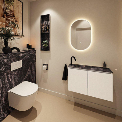 MONDIAZ TURE-DLUX Meuble toilette - 80cm - Talc - EDEN - vasque Lava - position gauche - 1 trou de robinet