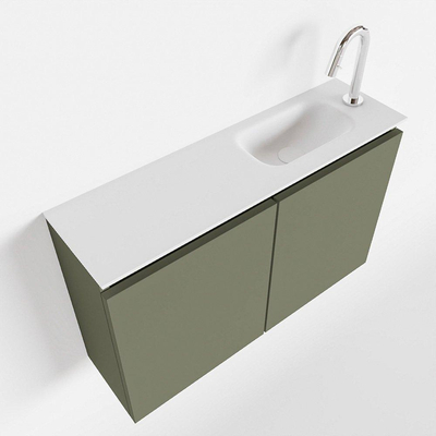 MONDIAZ TURE Toiletmeubel 80x23x50cm met 1 kraangaten 2 deuren army mat Wastafel Eden rechts Solid Surface Wit
