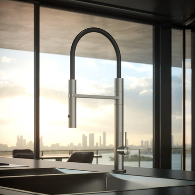 Hotbath Fellow mitigeur de cuisine 52.5x21cm pull down et douchette 2 jets acier brossé