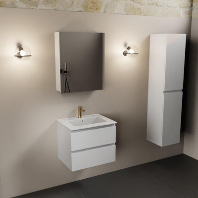 Mondiaz AIVY Ensemble de meuble - 60x45x50cm - 1 trou de robinet - 1 vasque Talc céramique - Centre - 2 tiroirs - avec miroir - MDF Talc