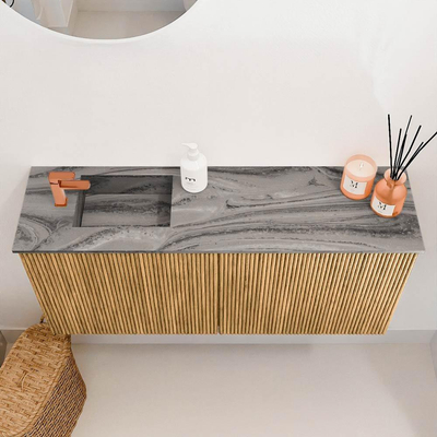 Mondiaz JOYA-DLUX 90cm toiletmeubel - kleur Oak - Wastafel FAYE positie Links 1 kraangat kleur Sombra.