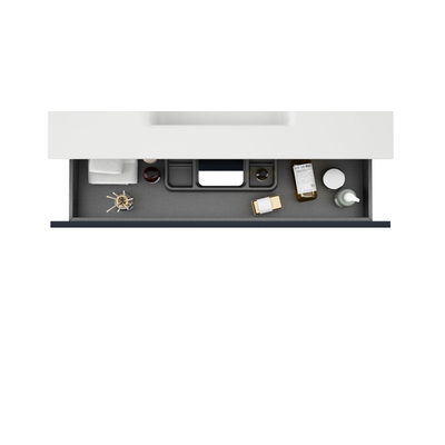 Adema Chaci Badkamermeubelset - 100x46x57cm - 1 ovale keramische wasbak wit - 1 kraangat - 2 lades - Spiegelkast - mat zwart