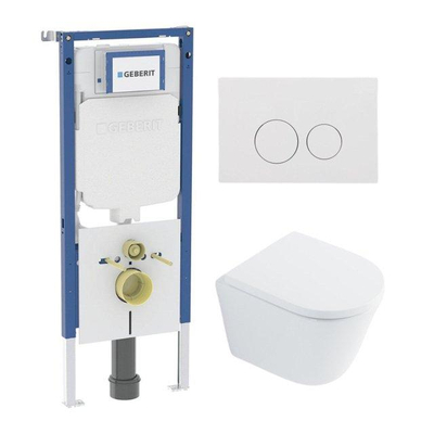 QeramiQ Dely Toiletset - 36.3x51.7cm - diepspoel - rimless - Geberit UP720 inbouwreservoir - softclose toilet zitting - 35mm - glans witte bedieningsplaat - ronde knoppen - met Burda frame - glans wit