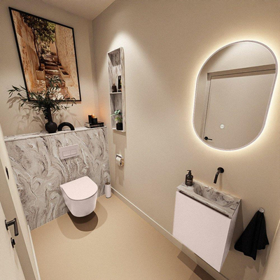 MONDIAZ TURE-DLUX Meuble de toilettes 40 cm Rosee. EDEN lavabo Glace position droite. Sans trou de robinet.