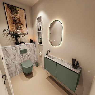 MONDIAZ TURE-DLUX Meuble toilette - 100cm - Army - EDEN - vasque Glace - position gauche - 1 trou de robinet