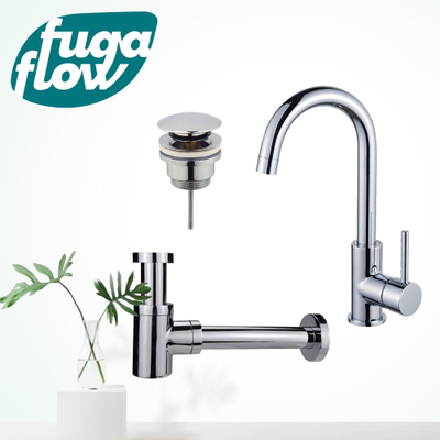 FugaFlow Eccelente Sobrado Badkamer Wastafelkraanset - hoge wastafelkraan - draaibare uitloop - klikwaste plug - verlaagde design sifon - Chroom