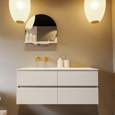 Mondiaz VICA-DLUX Ensemble de meuble de salle de bain - 120cm - meuble sous-vasque lin - 4 tiroirs - lavabo encastrée nuage gauche - sans trous de robinet - version haute de 60cm - ostra