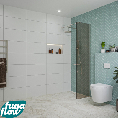 FugaFlow Eccelente Vetro inloopdouche badkamer - 50x200cm - rookglas - wandarm - geborsteld RVS