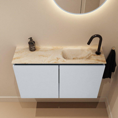 MONDIAZ TURE-DLUX 80cm toiletmeubel Clay. EDEN wastafel Frappe positie rechts. Met 1 kraangat.