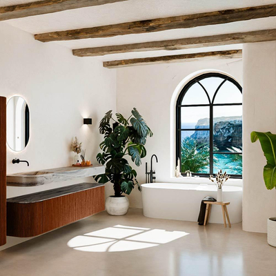 MONDIAZ THOR-DLUX 200cm meuble de salle de bains arrondi gauche + droite couleur Ruby avec 2 tiroirs et 2 portes. Vasque suspendue CLOUD Gauche sans trou de robinet couleur Sombra.