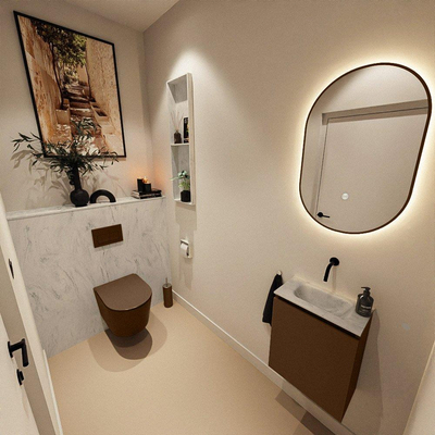 MONDIAZ TURE-DLUX 40cm toiletmeubel Rust. EDEN wastafel Opalo positie midden. Zonder kraangat.
