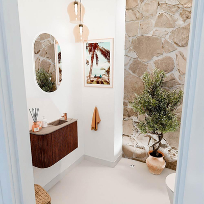 Mondiaz JOYA-DLUX 61.6cm toiletmeubel - ronding links kleur Ruby - Wastafel FAYE positie Rechts 1 kraangat kleur Arena.