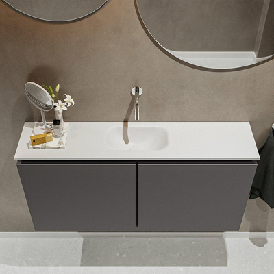 MONDIAZ TURE Toiletmeubel 100x23x50cm met 0 kraangaten 2 deuren dark grey mat Wastafel Eden midden Solid Surface Wit
