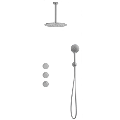 Fortifura Nebbio Ensemble de douche pluie - robinet encastré - élément encastré - coude de raccordement mural - flexible de douche en métal - douchette ronde - bras de plafond 20cm - douche de tête 30cm - inox brossé PVD